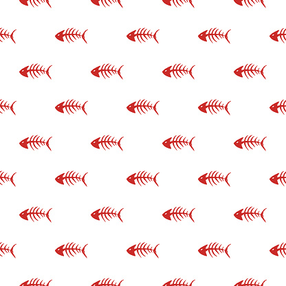 Bone Fish Pattern Illustrator Fish Bones Seamless Pattern Fish Skeleton Doodle Hand Drawn Cartoon ...