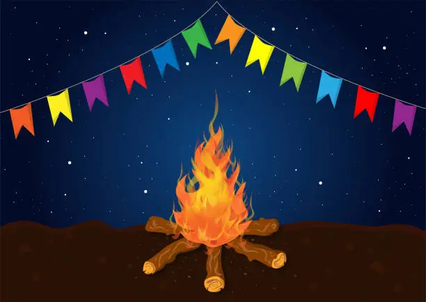 Vector illustration of Bonfire of Festa Junina