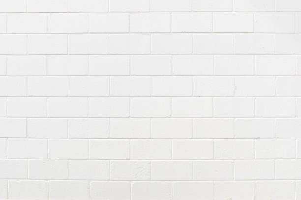Backdrop of white painted concrete block in running bond pattern, creative copy space, horizontal aspect