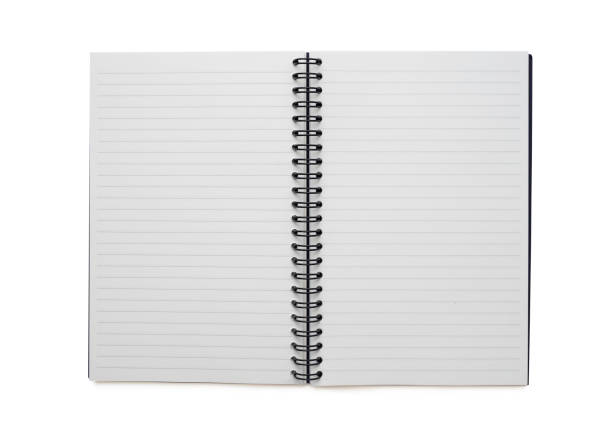 istock Top view, from above of open spiral blank page notebook isolated on white background for design a mockup. Education and business concept. flat lay 1238636360