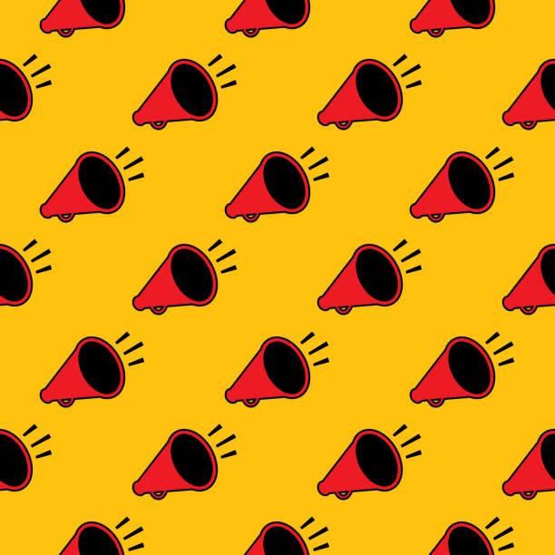 Red Megaphone Seamless Pattern Vector illustration of red megaphones on a gold colored background. megaphone patterns stock illustrations