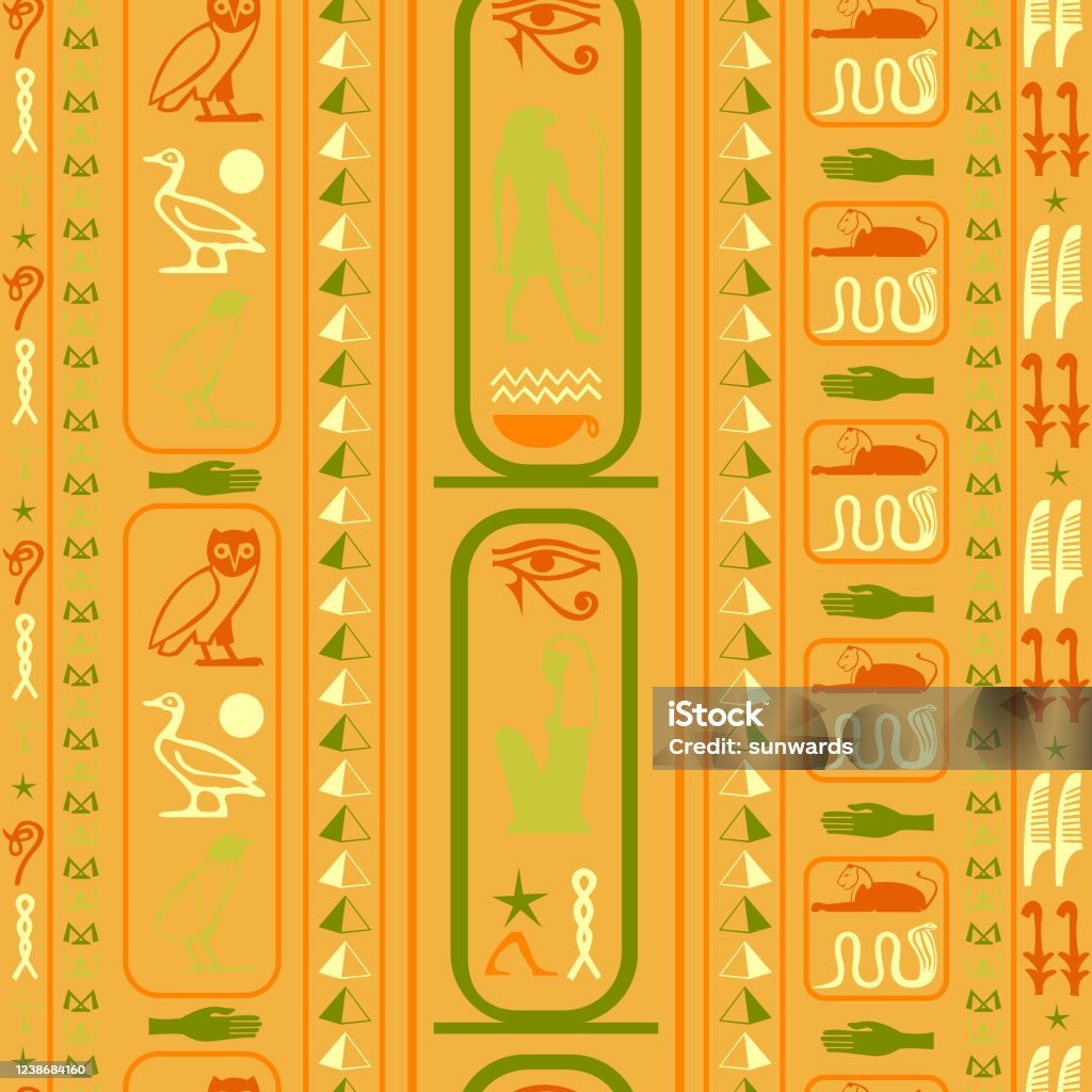 Egypt Lettering Pattern Trendy Egypt Writing Seamless Pattern Hieroglyphic Egyptian Language ...