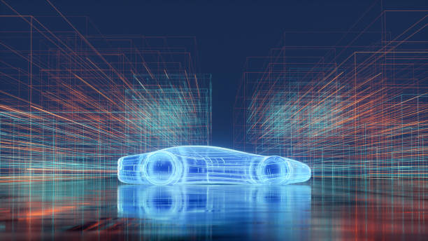 istock Generic futuristic hi-tech sports car on display 1238691313