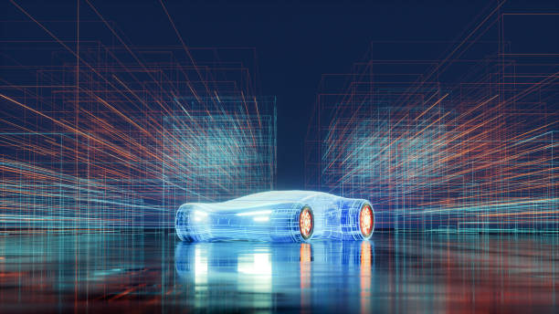 istock Generic futuristic hi-tech sports car on display 1238691828