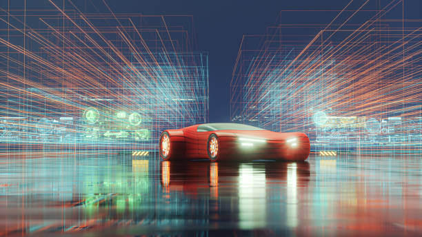 Generic futuristic hi-tech sports car on display