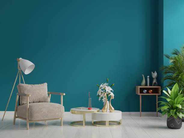 istock The interior has a armchair on empty dark green wall background. 1238712362