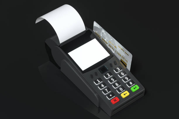 istock Swiping the POS machine, black background, 3d rendering. 1238781742