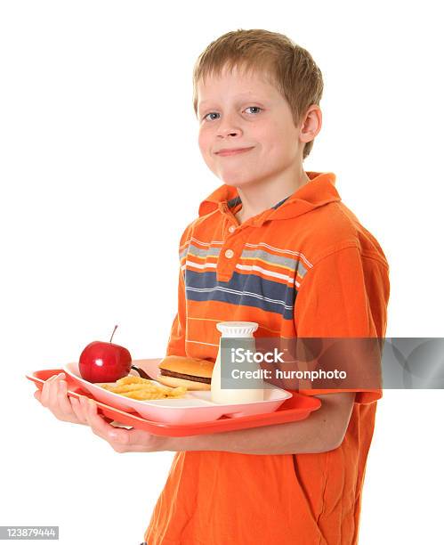 Estudiante Feliz Con El Almuerzo Foto de stock y más banco de imágenes de 8-9 años - 8-9 años, Alegre, Alimento