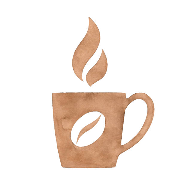 ilustraciones, imágenes clip art, dibujos animados e iconos de stock de taza de café de acuarela y logotipo de grano de café - coffee cup coffee coffee crop coffee bean