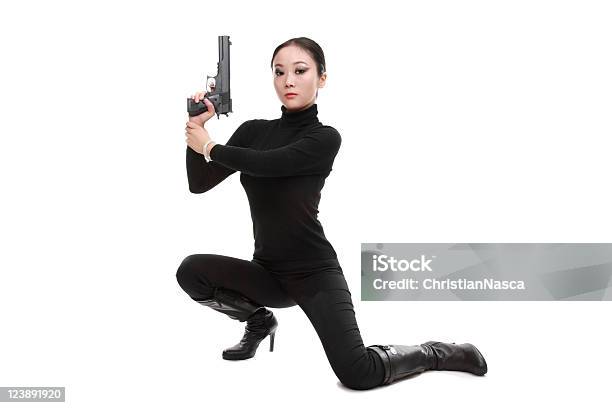 Kneeling Armed And Sexy Stock Photo - Download Image Now - One Woman Only, Women, Cut Out