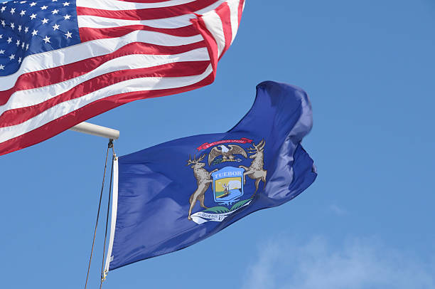 istock Michigan and American Flags 123893602