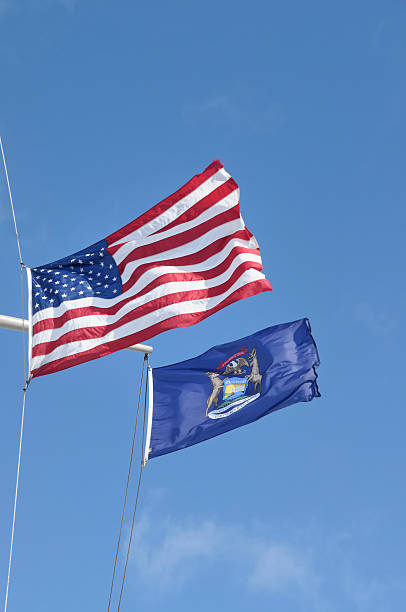 istock Michigan and American Flags 123894107