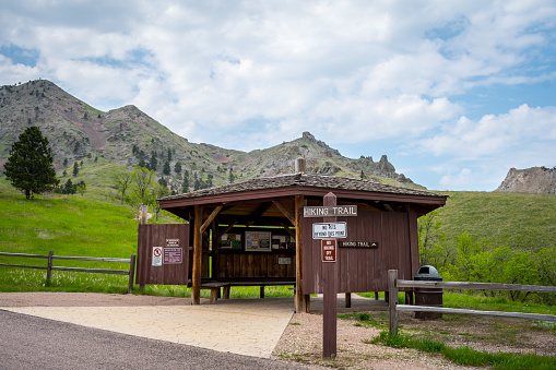 Sturgis, SD, USA - May 29, 2019: The hiking trail head area
