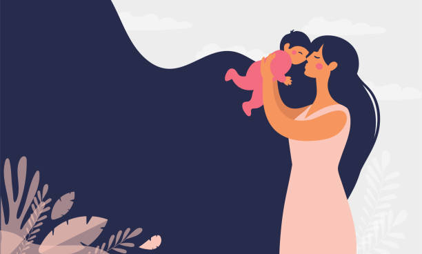 ilustrações de stock, clip art, desenhos animados e ícones de beautiful young mother holds a baby. the concept of family, motherhood, pregnancy. modern vector flat illustration. clipart for design with place for text. - mother