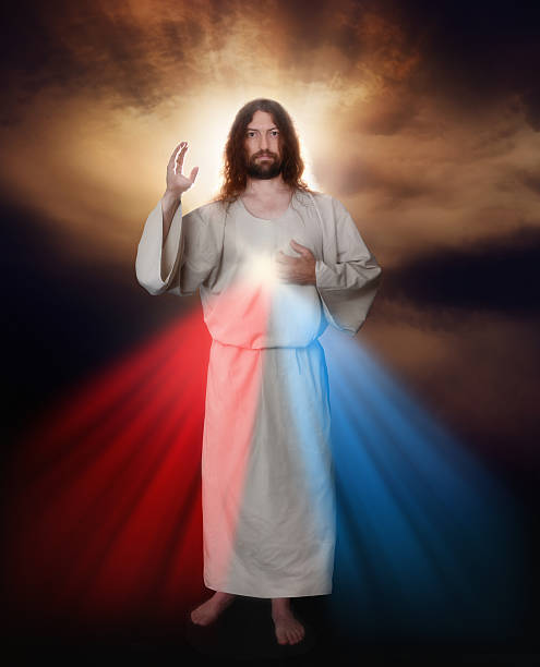 Divine Mercy Classic representation of the Divine Mercy Image as introduced by Saint Fuastina forgiveness stock pictures, royalty-free photos & images