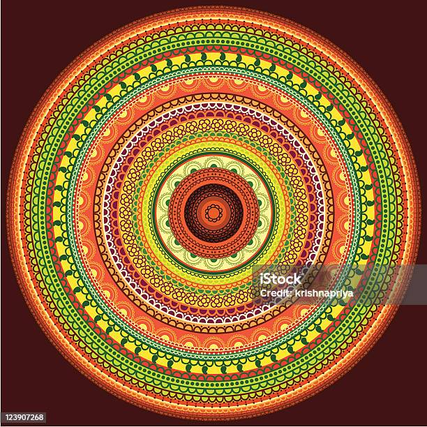 Colourful Henna Mandala Design Stock Illustration - Download Image Now - Color Image, Floral Pattern, Gold Colored