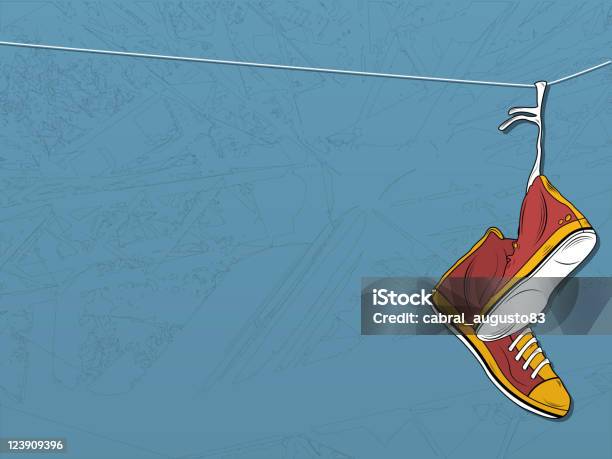 신발도 매달기 와이어 배경 신발에 대한 스톡 벡터 아트 및 기타 이미지 - 신발, 신발 던지기, 오래된