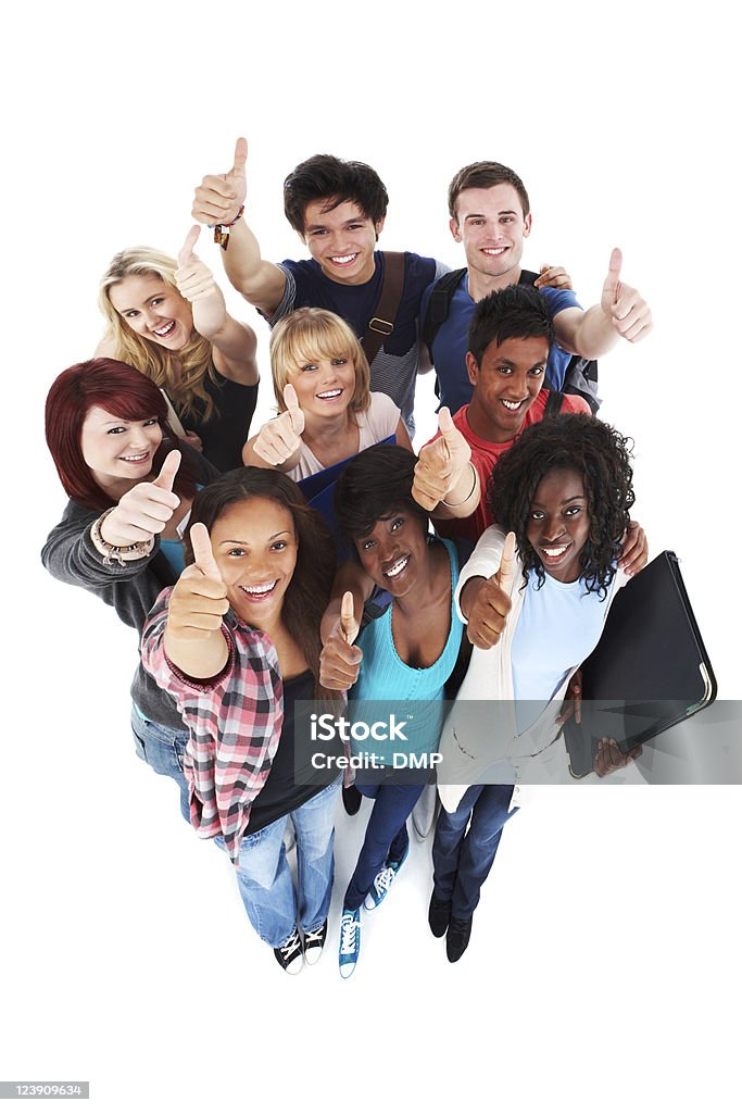 Diversos adolescentes dando pulgar hacia arriba-aislados - Foto de stock de Foto de grupo libre de derechos