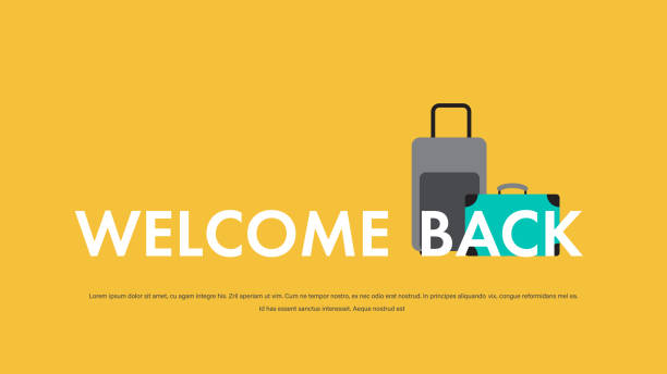 welcome back banner coronavirus pandemic quarantine over advertising campaign concept welcome back banner coronavirus pandemic quarantine over advertising campaign concept poster flyer horizontal copy space vector illustration priority baggage tag stock illustrations