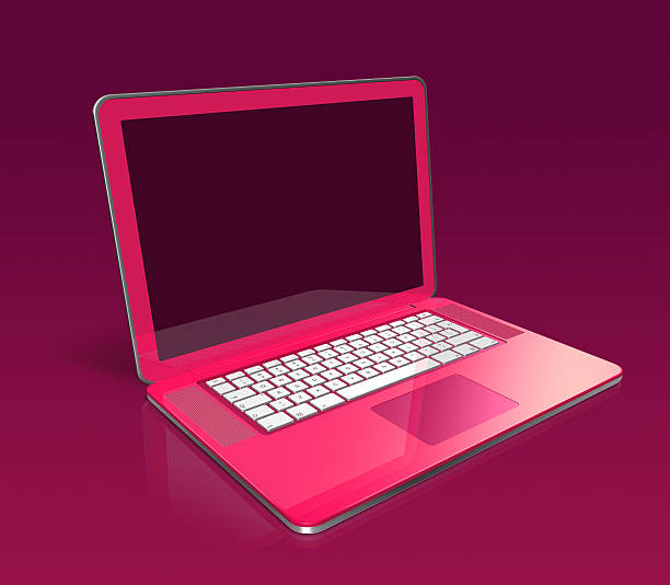 istock three dimensional pink laptop isolated on a purple background 123911910