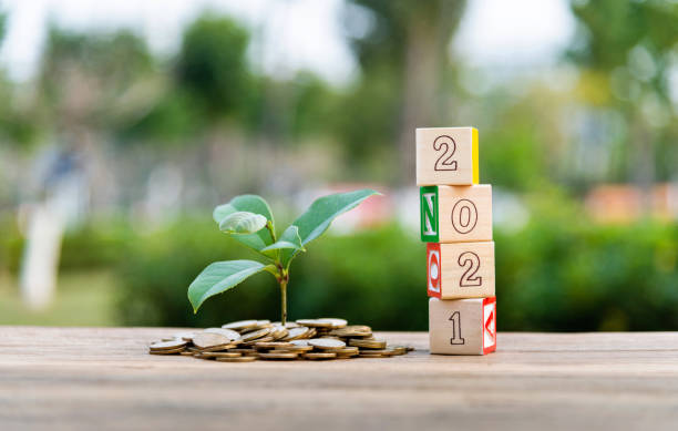 istock Coin jar and number 2021 on the table 1239127022