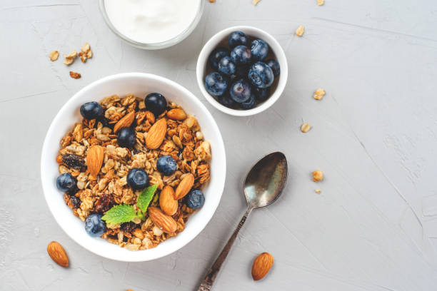 istock Baked granola with yogurt and blueberries. 1239128474