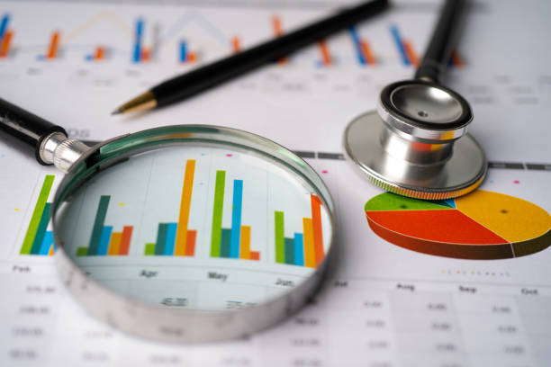 Magnifying glass, stethoscope and pen on charts graphs paper. Financial development, Banking Account, Statistics, Investment Analytic research data economy, Stock exchange trading, Business office company meeting concept. Magnifying glass, stethoscope and pen on charts graphs paper. Financial development, Banking Account, Statistics, Investment Analytic research data economy, Stock exchange trading, Business office company meeting concept. bar graph photos stock pictures, royalty-free photos & images