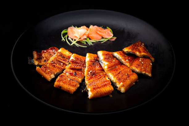 japanese cuisine of grilled eel - baking traditional culture studio shot horizontal imagens e fotografias de stock