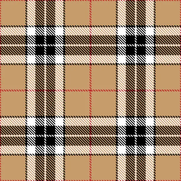 Vector illustration of Tartan plaid seamless pattern brown color background. Flannel shirts , Vector illustration for wallpapers, Red white black line color fabric , Scottish cage .