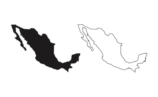 illustrazioni stock, clip art, cartoni animati e icone di tendenza di messico mappa silhouette linea paese america mappa illustrazione vettore contorno americano isolato su sfondo bianco - messico