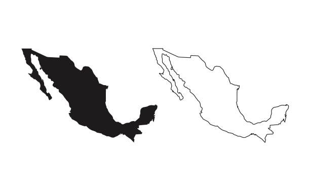 墨西哥地圖剪影線國家 美國地圖 插圖向量輪廓 美國孤立在白色背景 - 墨西哥 幅插畫檔、美工圖案、卡通及圖標