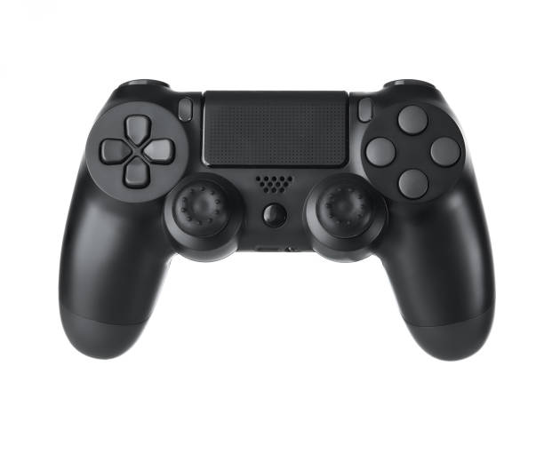 schwarzer joystick isoliert auf weißem hintergrund - video game gamepad black isolated on white stock-fotos und bilder