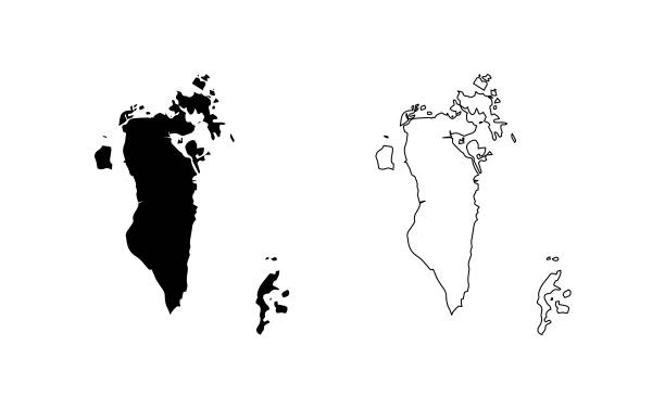 illustrazioni stock, clip art, cartoni animati e icone di tendenza di bahrain mappa silhouette linea paese asia mappa illustrazione vettoriale contorno asiatico isolato su sfondo bianco - bahrain