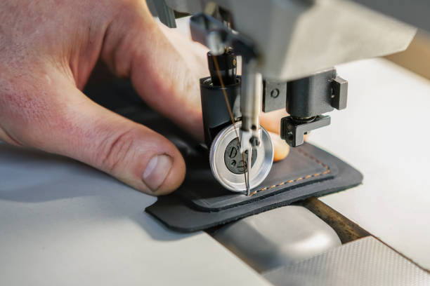 istock Close up of professional sewing machine for leather work. 1239204516