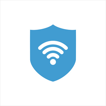 VPN - virtual private network icon. Simple shield with wi-fi symbol. Outline modern design element.