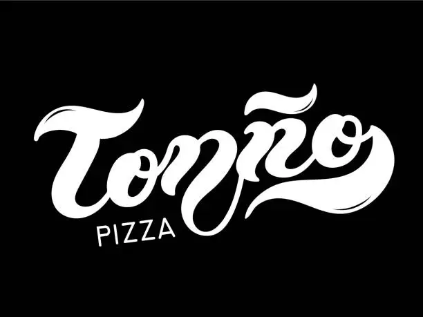 Vector illustration of Pizza Tonno. The name of the type of Pizza in Italian. Hand drawn lettering