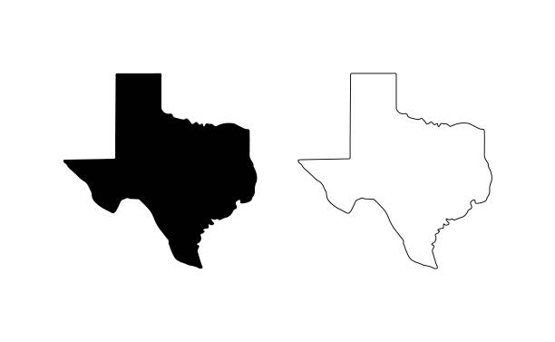 텍사스 주 실루엣, 라인 스타일. 미국 일러스트, 흰색 배경에 격리 된 미국 벡터 윤곽선 - 텍사스 stock illustrations
