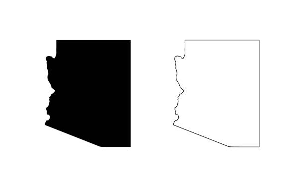 ilustraciones, imágenes clip art, dibujos animados e iconos de stock de silueta del estado de arizona, estilo de línea. ilustración de américa, contorno vectorial americano aislado sobre fondo blanco - state