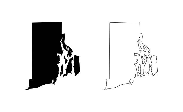ilustraciones, imágenes clip art, dibujos animados e iconos de stock de silueta del estado de rhode island, estilo de línea. ilustración de américa, contorno vectorial americano aislado sobre fondo blanco - rhode island