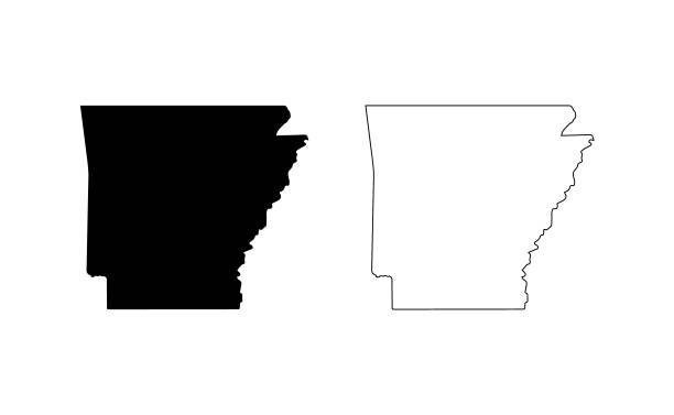アーカンソー州のシルエット、ラインスタイル。アメリカのイラスト、アメリカのベクトルアウトラインは白い背景に隔離 - アーカンソー州点のイラスト素材／クリップアート素材／マンガ素材／アイコン素材