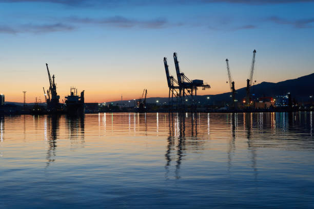istock Sea port at sunset 1239261578