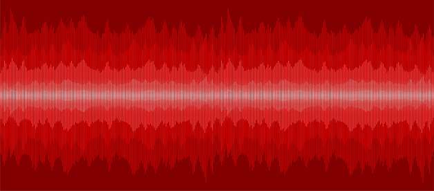 A red background with a sound scale.