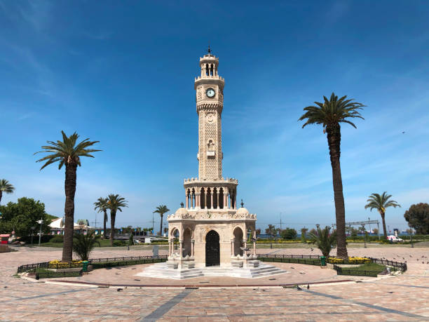 Izmir Clock Tower during the lockdown. Izmir Clock Tower is a historic clock tower located at the Konak Square in the Konak district of İzmir, Turkey. izmir photos stock pictures, royalty-free photos & images