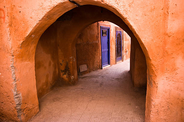 Scenic view of a small quiet square not far from the noisy town center of Marrakesh Morroco