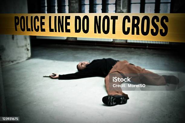 Dead Criminal Stock Photo - Download Image Now - Adult, Adults Only, Barricade Tape