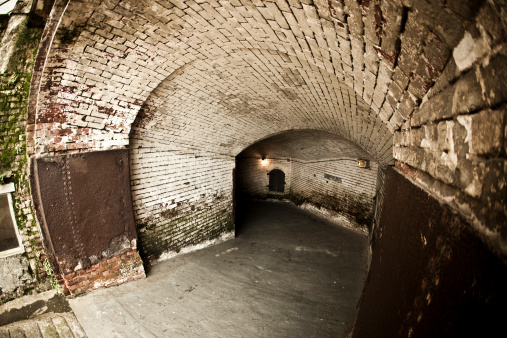 Abandoned tunnel made by bricks. Location: Alcatraz prison