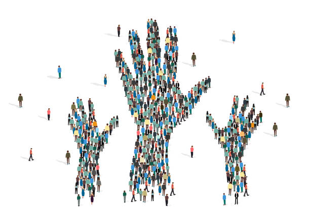 silhouetten von händen aus menschen mob auf weißem hintergrund, vektor-illustration im flachen stil - human hand hand raised human arm assistance stock-grafiken, -clipart, -cartoons und -symbole