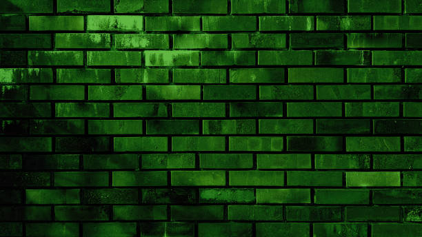 istock Facade vintage brick stone wall green texture background. 1239340503