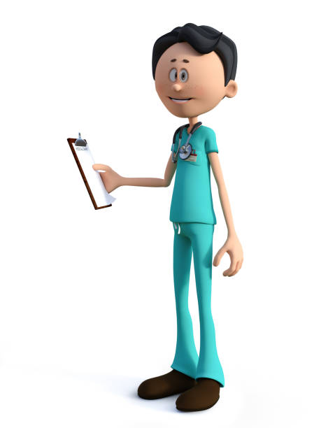 3d-rendering av tecknad läkare som håller i ett urklipp. - sjuksköterska sverige bildbanksfoton och bilder