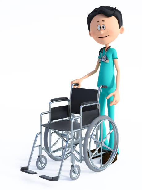 3d-rendering av tecknad läkare med rullstol. - sjuksköterska sverige bildbanksfoton och bilder